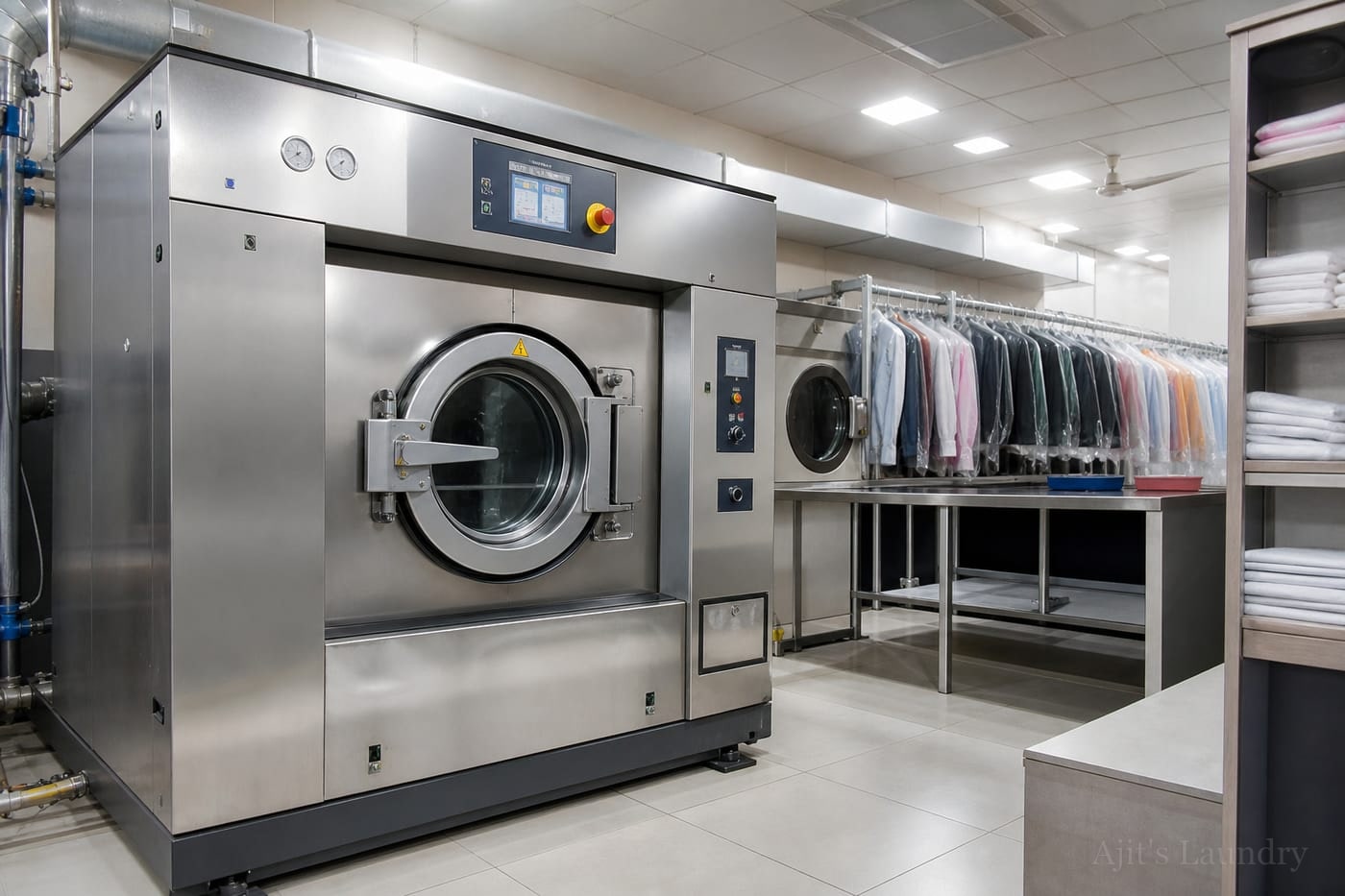 Commercial dry cleaning machine at Ajit's Laundry