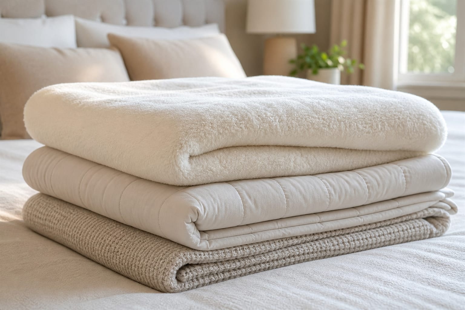 Freshly cleaned blanket folded on bed