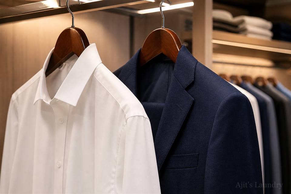 Freshly dry-cleaned garments — final look